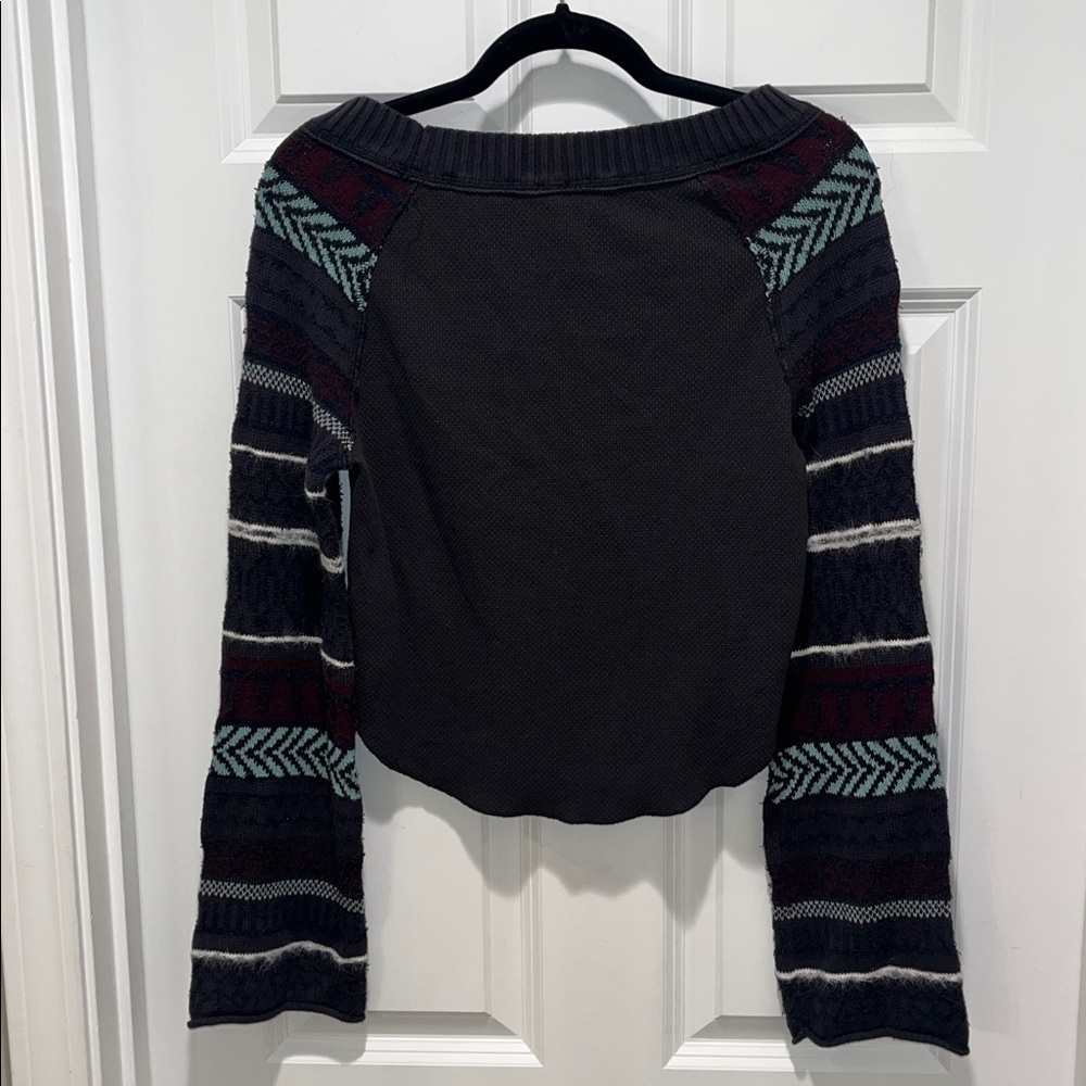 Free People Fairground Thermal Sweater waffle knit Small Bell sleeve boho crop - Picture 10 of 12